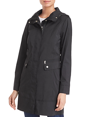 Cole Haan Petite Packable Hooded Water-resistant Raincoat In Black
