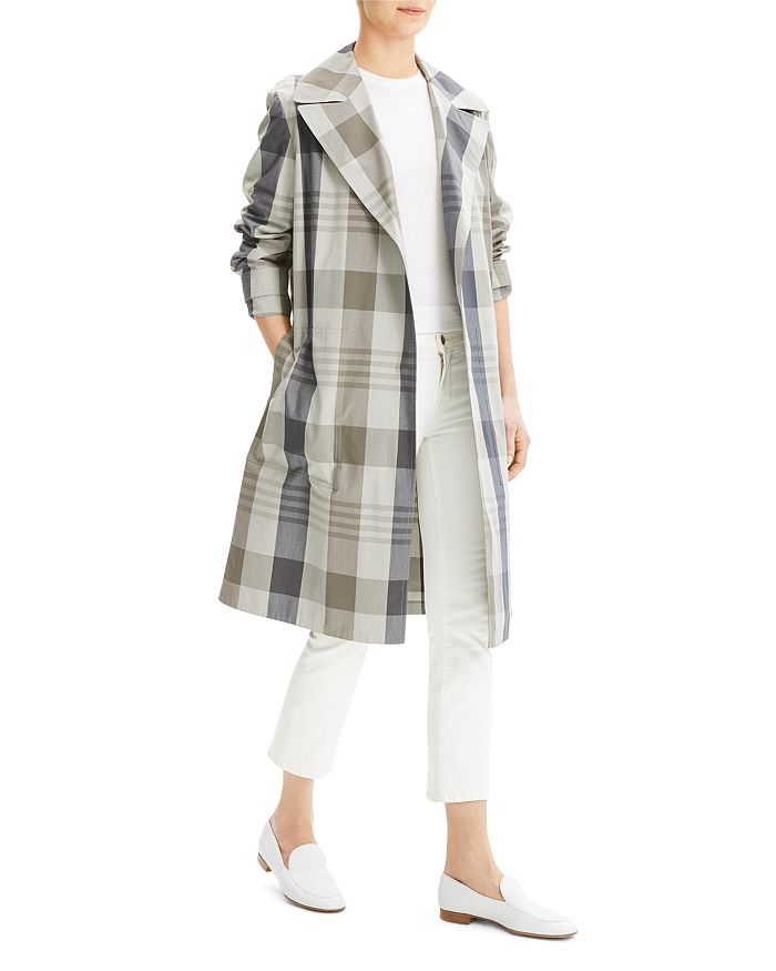 THEORY MILITARY-STYLE PLAID TRENCH COAT,J0604404