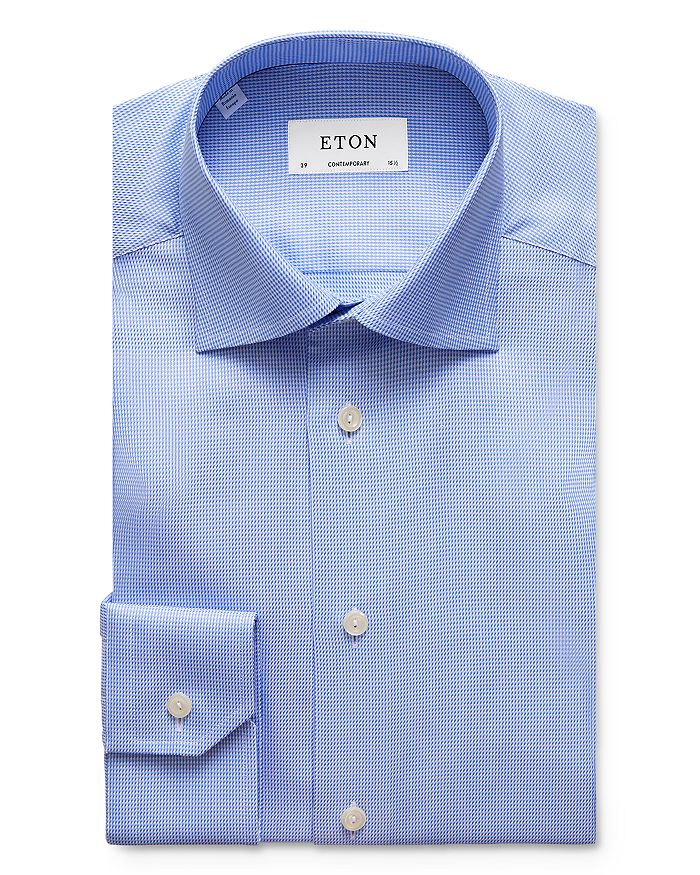 Shop Eton Contemporary Fit Houndstooth Dress Shirt In Blue