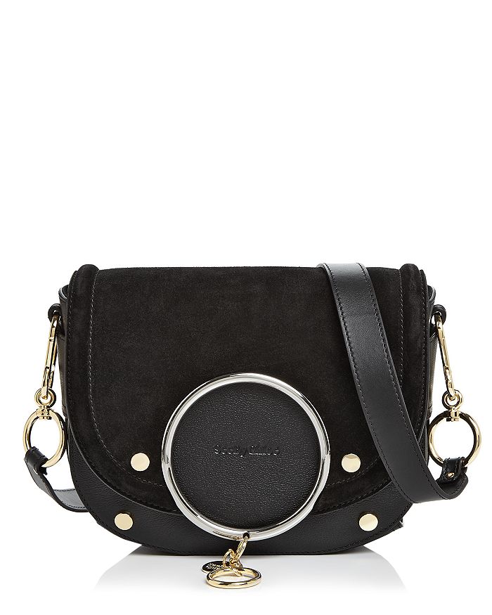 See By Chloé Mara Embellished Suede And Leather Shoulder Bag In Black ...
