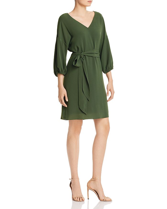 Adrianna Papell Belted Crepe Shift Dress In Military Olive