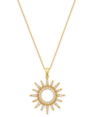 Women's Small Circle Sun Pendant Necklace in 14k Yellow Gold