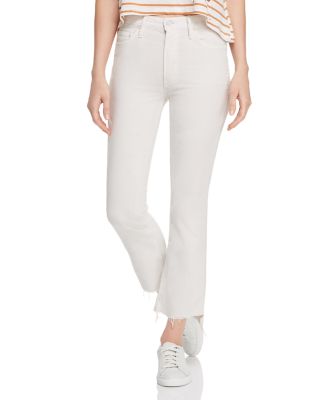 MOTHER The Insider Crop Step Fray Flared Corduroy Jeans in Chalk |  Bloomingdale's