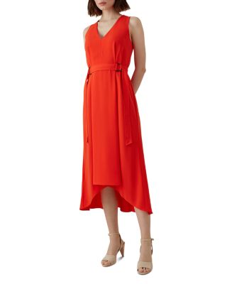 Karen Millen Belt Detail High/low Midi Dress In Red