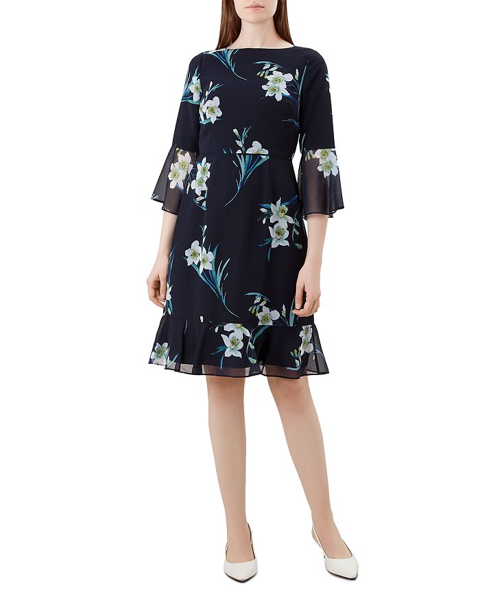 Hobbs London Adriana Bell-sleeve Dress In Navy Multi | ModeSens