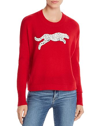 AQUA Snow Leopard-Appliqué Cashmere Sweater - 100% Exclusive 