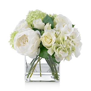 Diane James Home Blooms Rose & Hydrangea Faux Floral Arrangement In Glass Cube In Multi