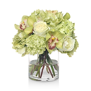 Diane James Home Hydrangea & Orchid Faux Floral Arrangement In Glass Cylinder In Green
