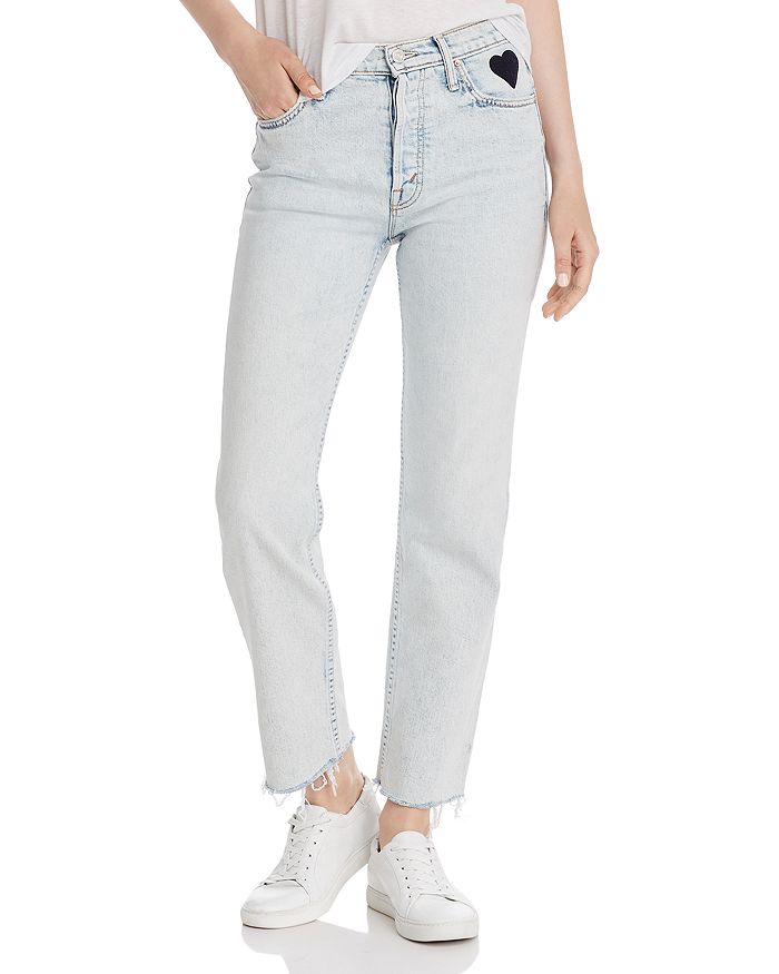 MOTHER THE TOMCAT ANKLE FRAY HEART STRAIGHT-LEG JEANS IN SAVED BY THE BELL,1684-259