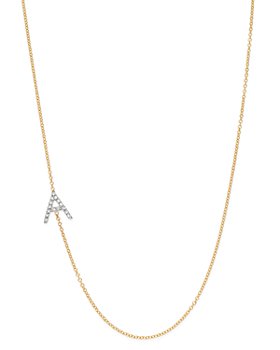 Zoe Lev - 14K Yellow Gold Diamond Asymmetric Initial Necklace, 18"