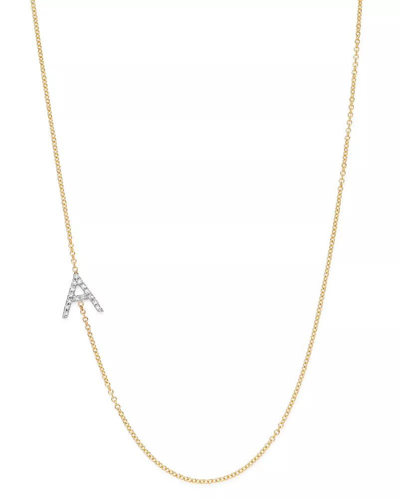 Zoe Lev 14K Yellow Gold Diamond Asymmetric Initial Necklace, 18