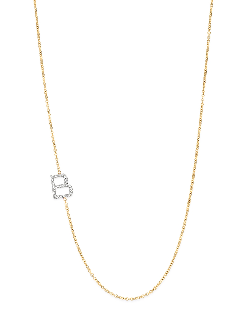 Zoe Lev 14k Yellow Gold Diamond Asymmetric Initial Necklace, 18 In B/gold