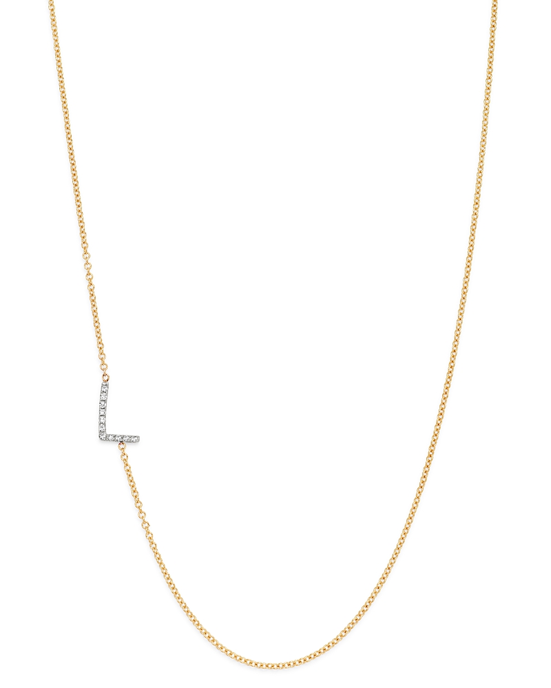 Zoe Lev 14K Yellow Gold Diamond Asymmetric Initial Necklace, 18