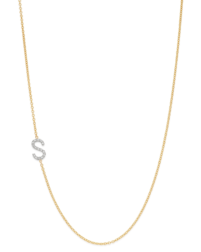 Zoe Lev 14K Yellow Gold Diamond Asymmetric Initial Necklace, 18