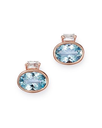 Bloomingdale's - Aquamarine & Diamond-Accent Stud Earrings in 14K Rose Gold - 100% Exclusive