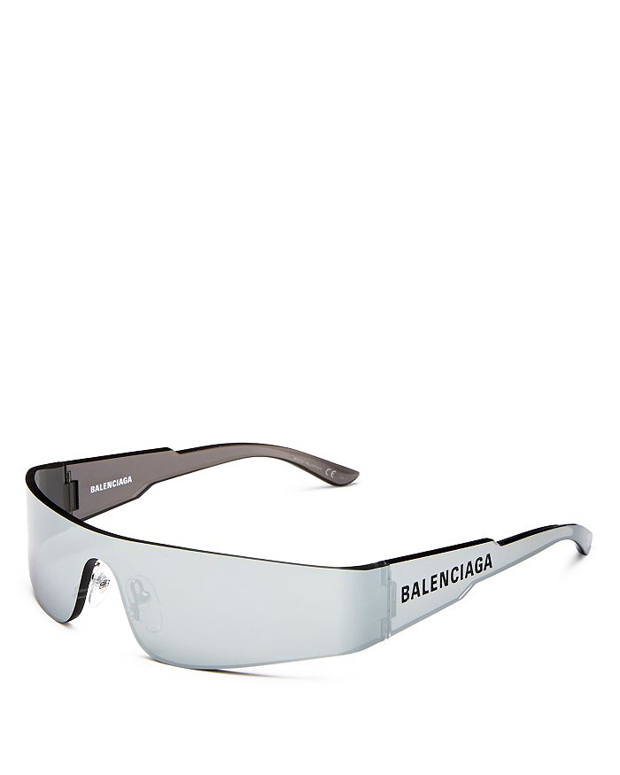Balenciaga Men's Shield Sunglasses, 150mm In Silver/mirror