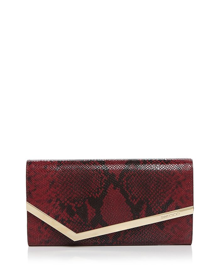 Jimmy Choo Emmie Snake-print Chain Wallet - 100% Exclusive In Bordeaux Snake/gold