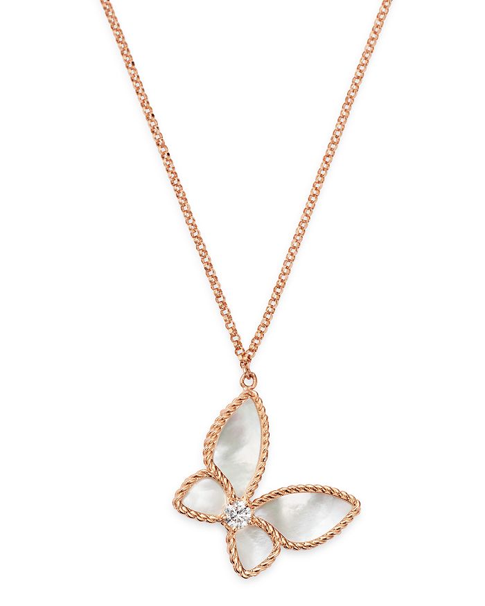 Roberto Coin 18k Rose Gold Mother-of-pearl & Diamond Butterfly Pendant Necklace, 16 - 100% Exclusive In White/rose Gold