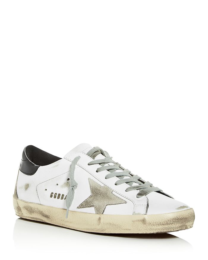 Golden Goose Superstar Distressed Leather And Suede Sneakers In White/black
