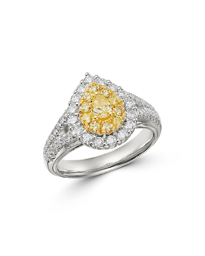 Bloomingdale's Pear-shaped Yellow & White Diamond Ring In 18k Yellow & White Gold - 100% Exclusive In Yellow/gold