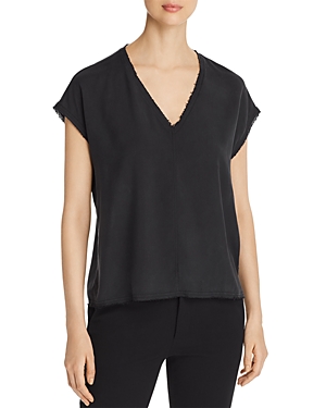 Go By Go Silk Raw-edge V-neck Tee In Washed Black