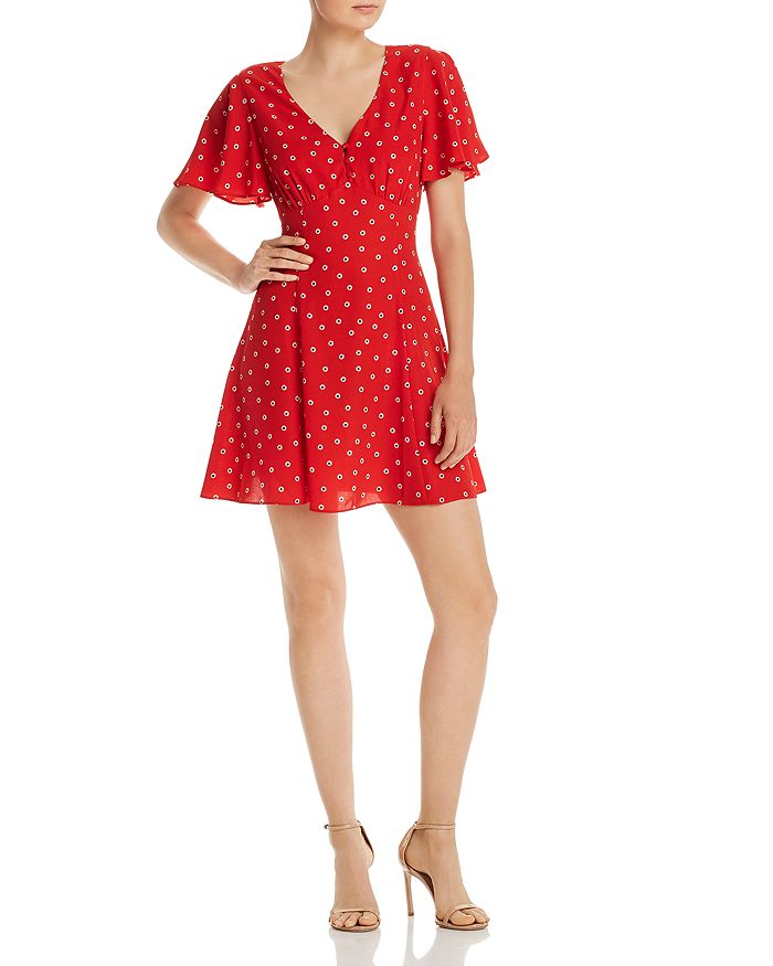 Aqua Flutter-sleeve Daisy Print Dress - 100% Exclusive In Red