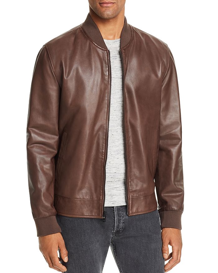 Cole Haan Reversible Leather Bomber Jacket In Java