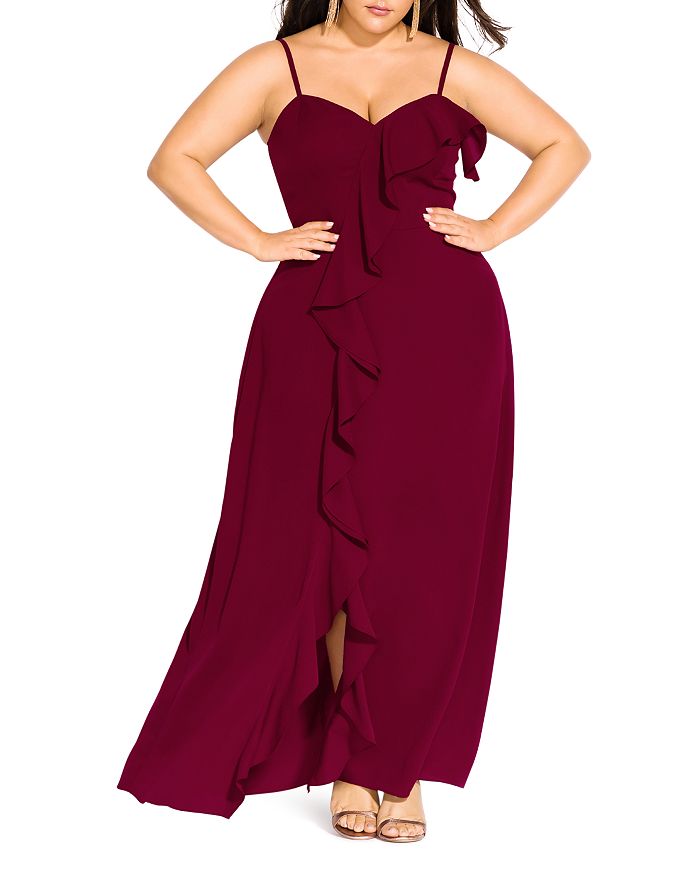 City Chic Plus Catalina Ruffle Gown In Ruby