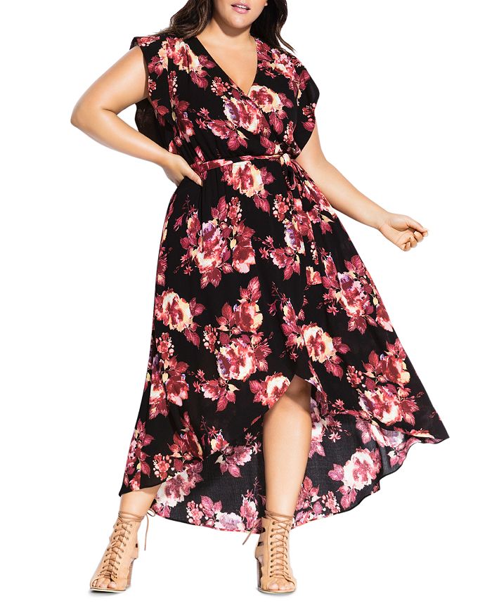 City Chic Plus Monet Floral Print Faux-Wrap Maxi Dress | Bloomingdale's