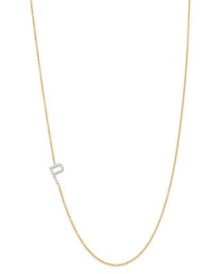 Zoe Lev 14K Yellow Gold Diamond Asymmetric Initial Necklace, 18