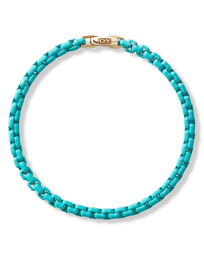 Shop David Yurman Stainless Steel Bel Aire Chain Bracelet With 14k Yellow Gold Accent In Turquoise/gold