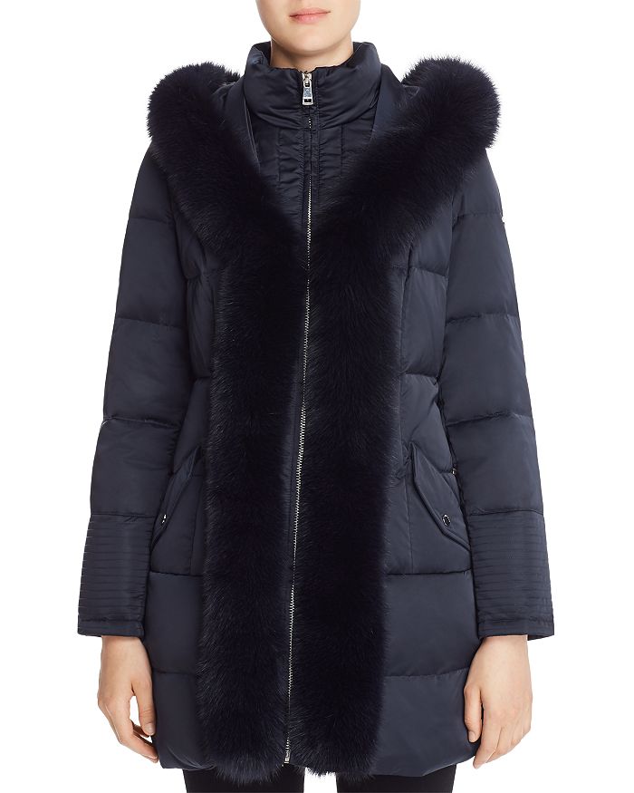 One Madison Fur-placket Puffer Coat In Navy