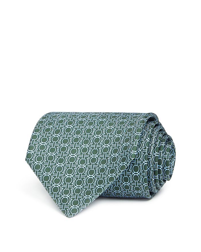 Ferragamo Icona Gancini Classic Silk Tie In Green