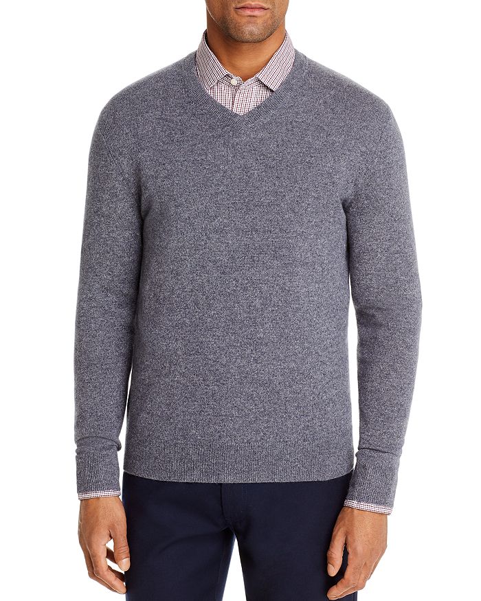 The Men's Store At Bloomingdale's Cashmere V-neck Sweater - 100% Exclusive In Gray Navy Twist