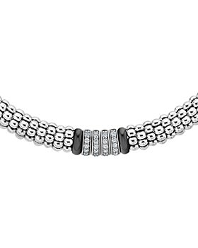 LAGOS - Sterling Silver Black Caviar Diamond & Ceramic Station Necklace, 16"