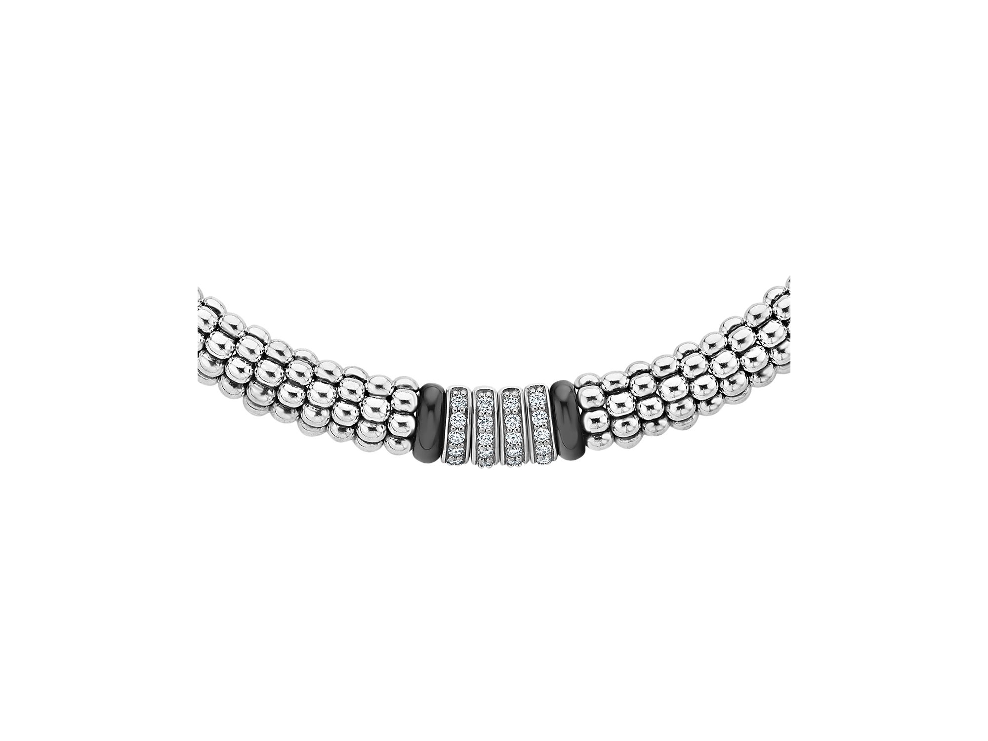 Sterling Silver Black Caviar Diamond & Ceramic Station Necklace, 16" - Image 1