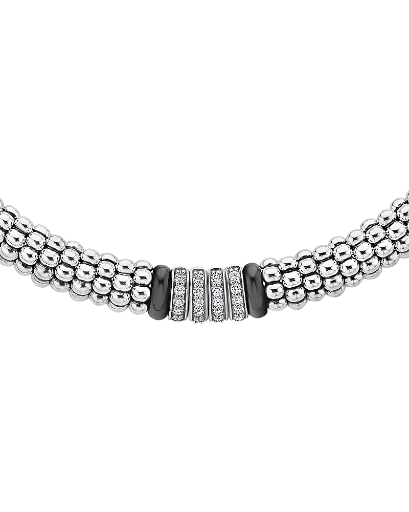 Lagos Sterling Silver Black Caviar Diamond & Ceramic Station Necklace, 16