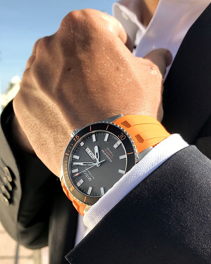 Mido Ocean Star Automatic Rubber Strap Watch, 42mm In Black/orange