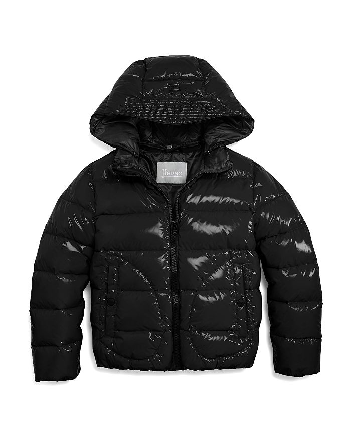 Herno Unisex High Gloss Puffer Jacket - Big Kid In Black