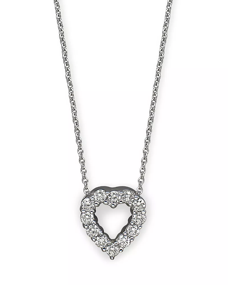 Roberto Coin 18K White Gold Baby Heart Pendant Necklace with Diamonds, 16