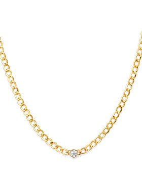 Zoe Lev - 14K Yellow Gold Diamond Cuban Link Choker Necklace, 15"