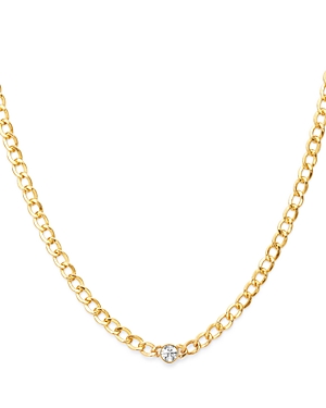 14K Yellow Gold Diamond Cuban Link Choker Necklace, 15