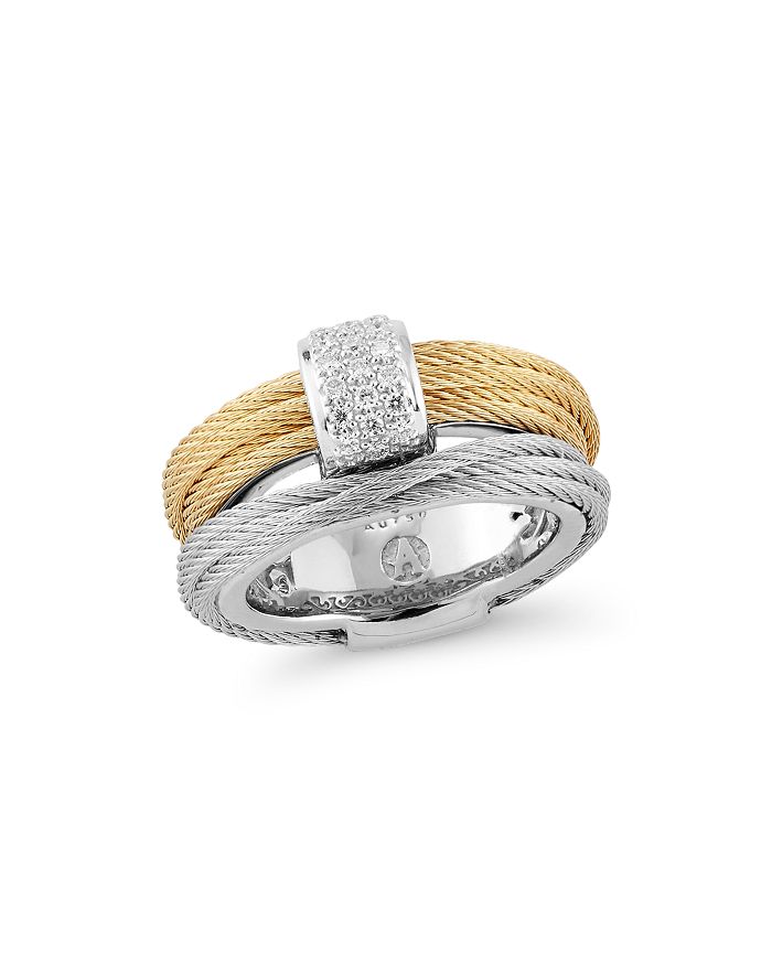 Alor Classique Pave Diamond-encrusted Cable Ring In Gold/silver