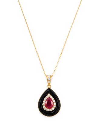 Bloomingdale's Fine Collection - Ruby, Black Onyx & Diamond Pendant Necklace in 14K Yellow Gold, 18" - Exclusive