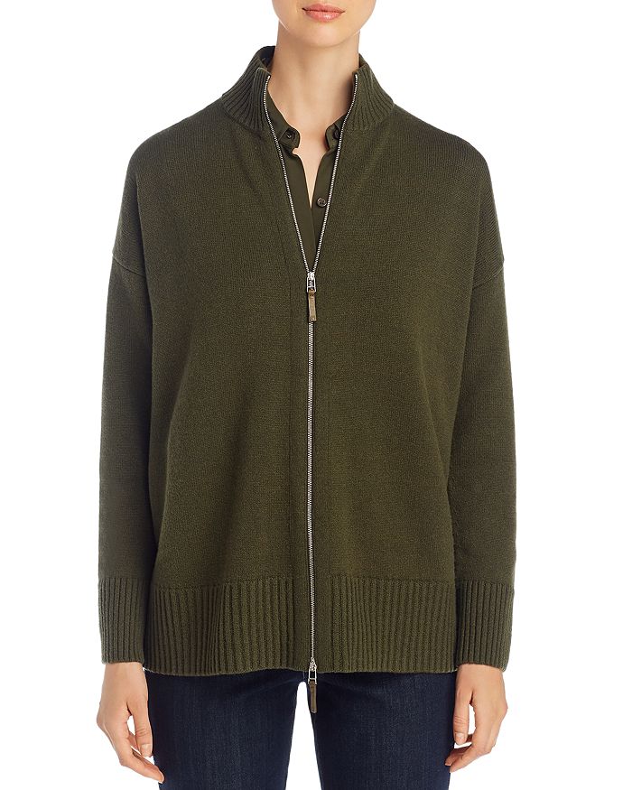 Lafayette 148 Stand Cashmere Zip Jumper In Sycamore Green