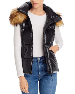 fur hood puffer vest