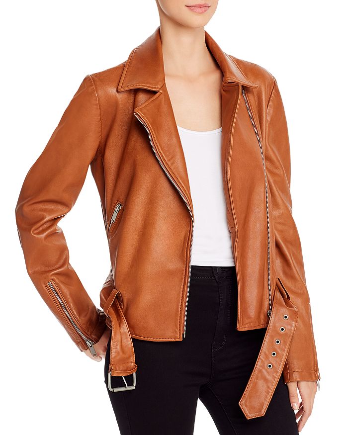 Aqua Leather Moto Jacket - 100% Exclusive In Caramel