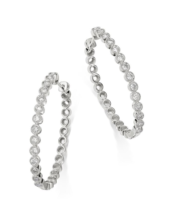 Bloomingdale's Diamond Milgrain Oval Hoop Earrings In 14k White Gold, 1.0 Ct. T.w. - 100% Exclusive