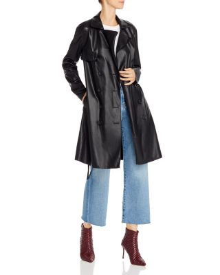 Slim-Fit PU Leather Trench Coat