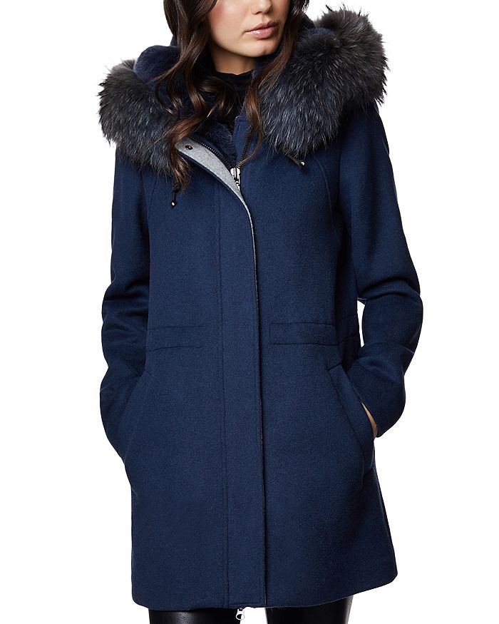 Dawn Levy Tiffany Fur Trim Coat In Mystic Blue
